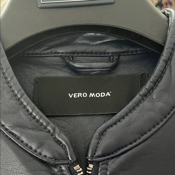 Vero Moda Women's Navy Faux Leather Jacket - Picture 2 of 5